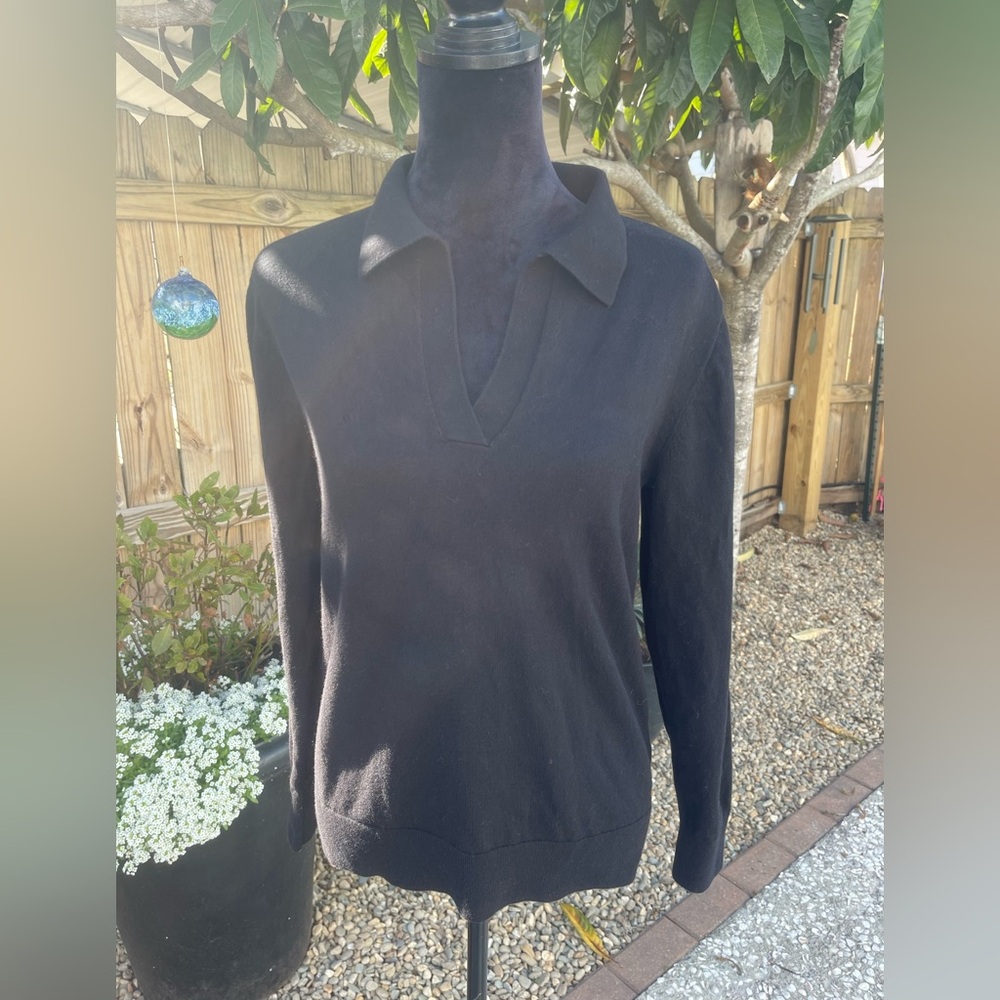 Crew Cotton Cashmere Collared V‑Neck Pullover Sweater Black Women’s Medium
24